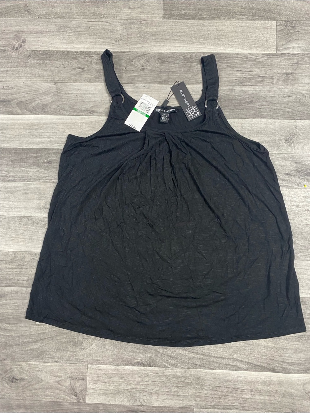 Cable & Gauge Black Scoop Neck Tank Top with Ring-Strap Detail